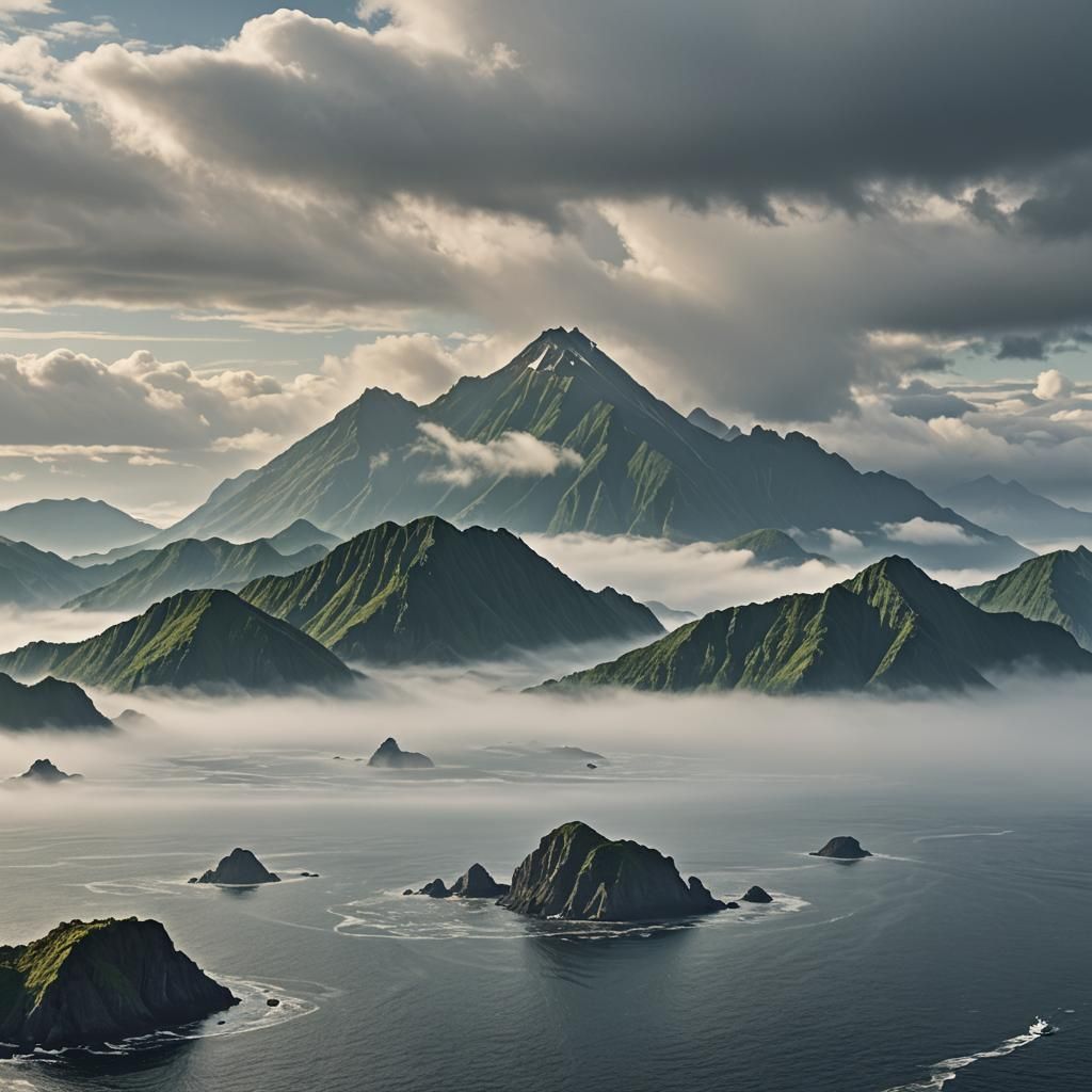 Fog-Shrouded Kuril Islands from the Sea of Okhotsk