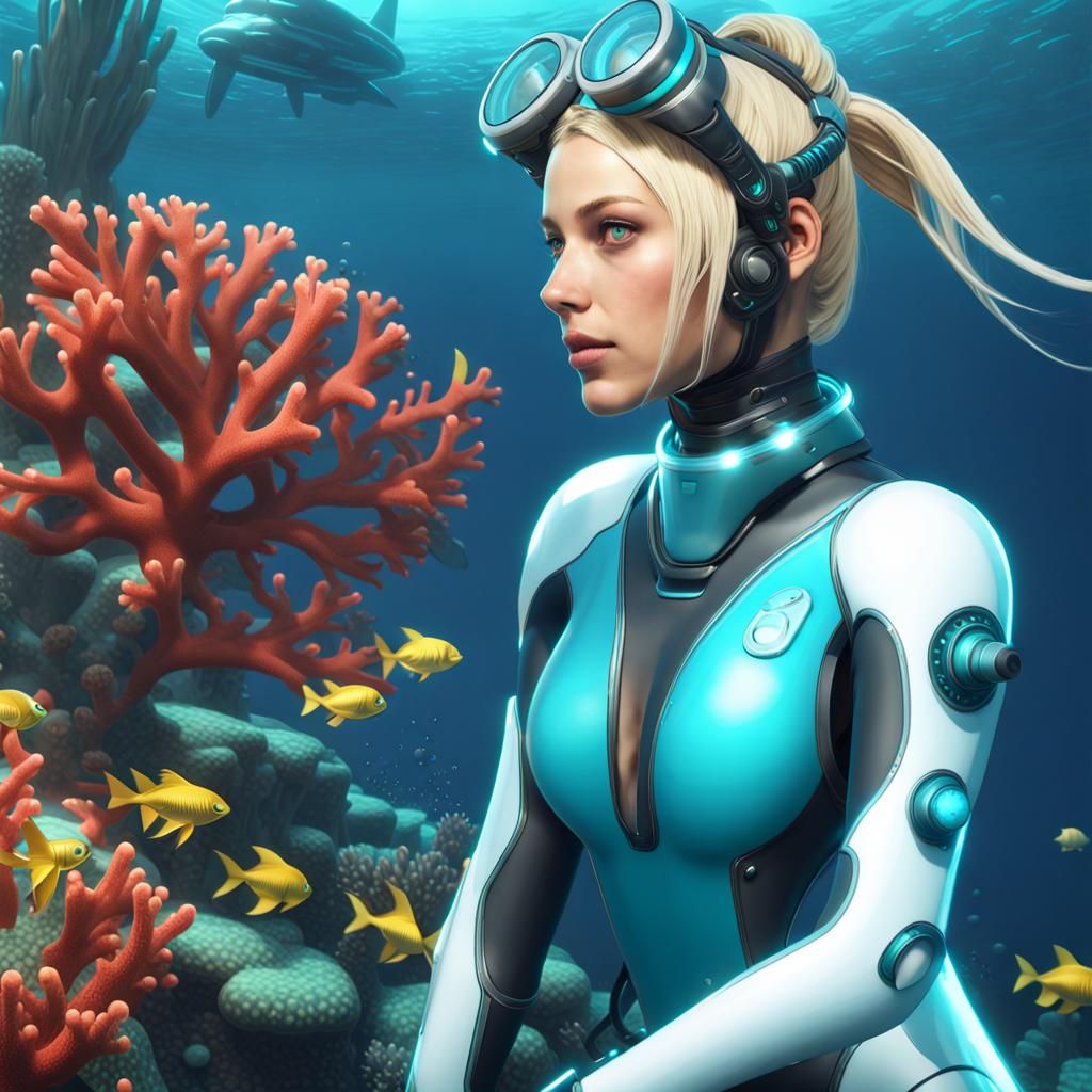 Subnautica Style Girl Explores Futuristic Ocean