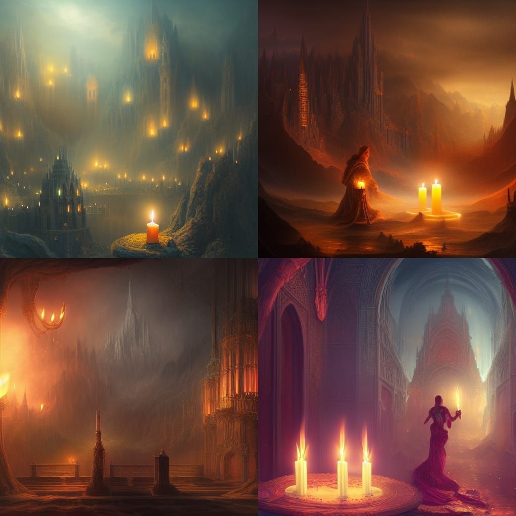 Detailed Matte Painting of Candles in the Dark