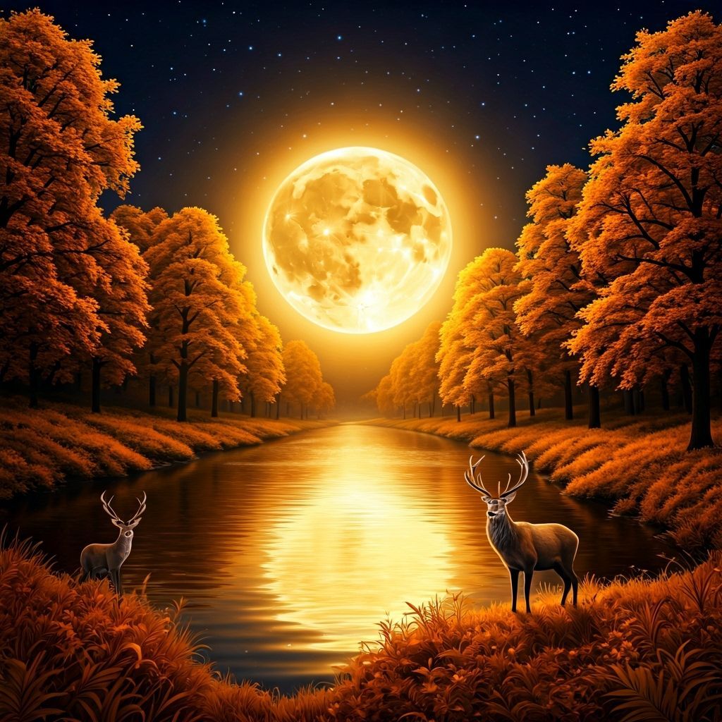 Magical Moonlit Landscape with Golden River