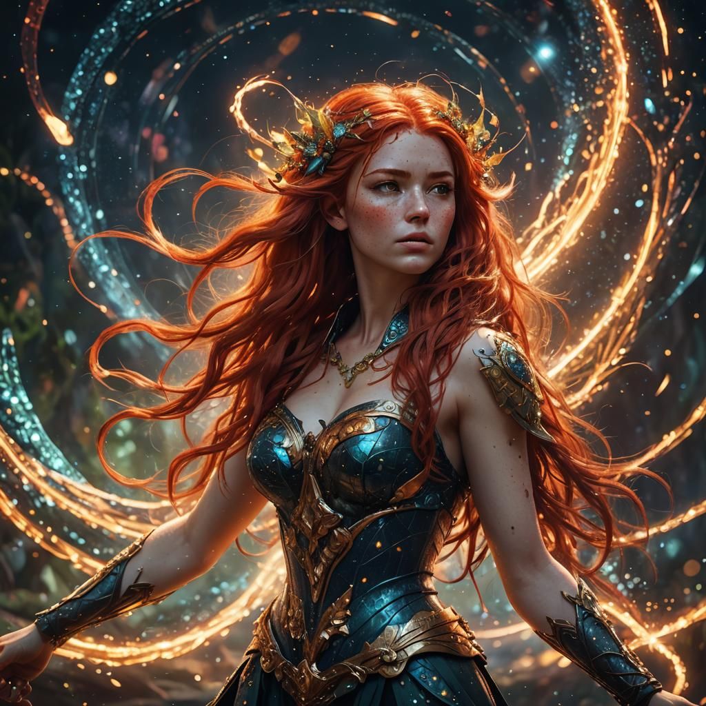 Beautiful Red-Haired Pixie with Cosmic Aesthetic