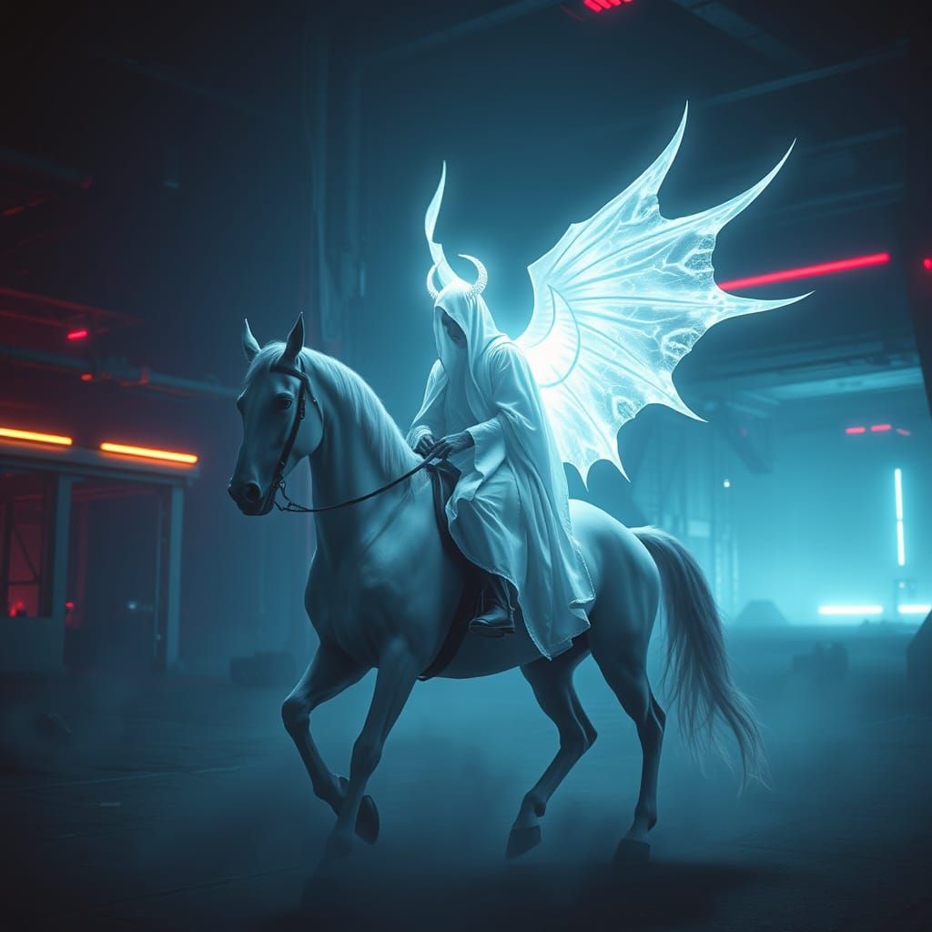 Lucifer in Cyberpunk Style With Mystical Energy