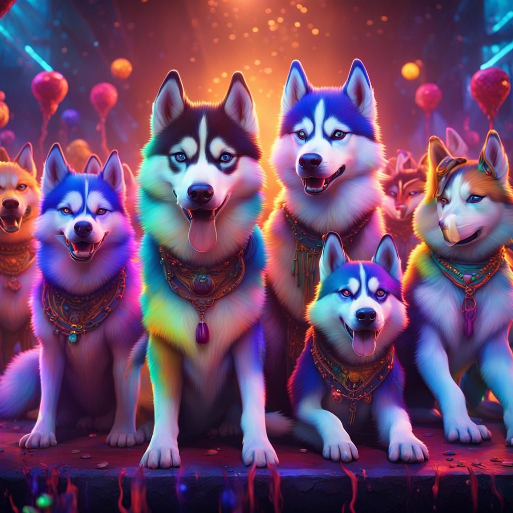 Huskies Rave in Vibrant Fantasy Concept Art