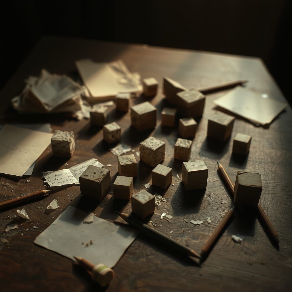 Moody Still Life of Cubes in Abstracted Style