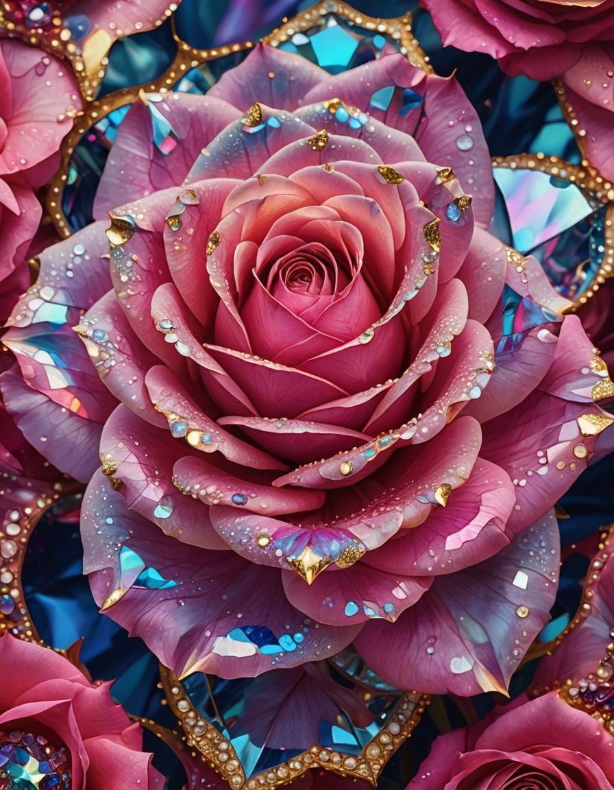 Abstract Rose with Crystals and Metallic Sheen