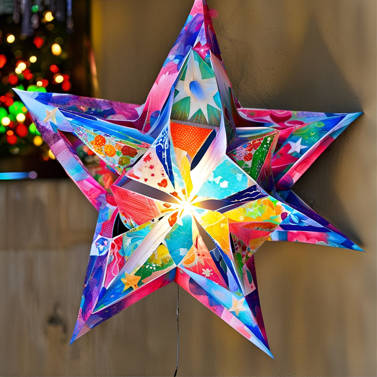 Parol - Capiz Shell Star Lantern in Graffiti Art Style, image size:1600x1600
