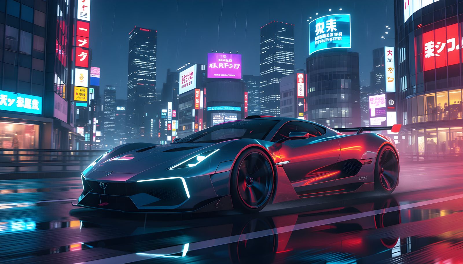 Cyberpunk Hypercar on Neon Tokyo Street