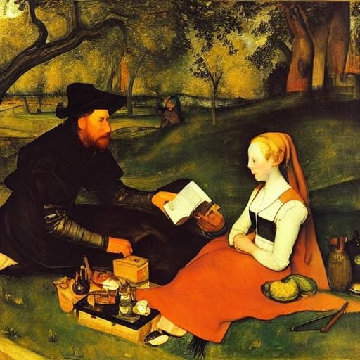 Reader and Picnic Scene in Old Masters Style