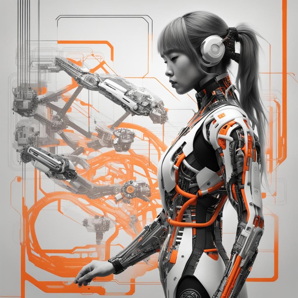 Cybernetic Japanese Girl in Futuristic Bodysuit