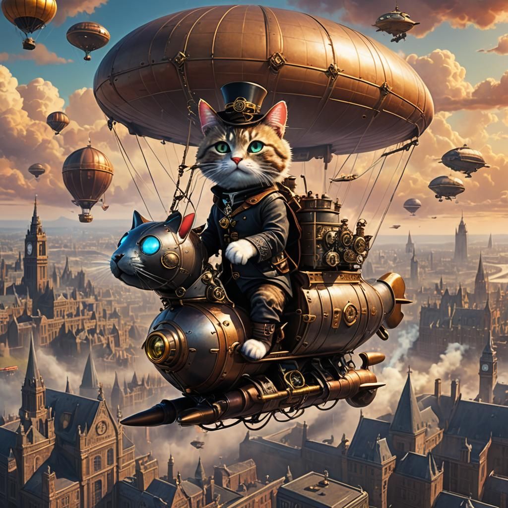 Cat Blimp with Cat Pilot