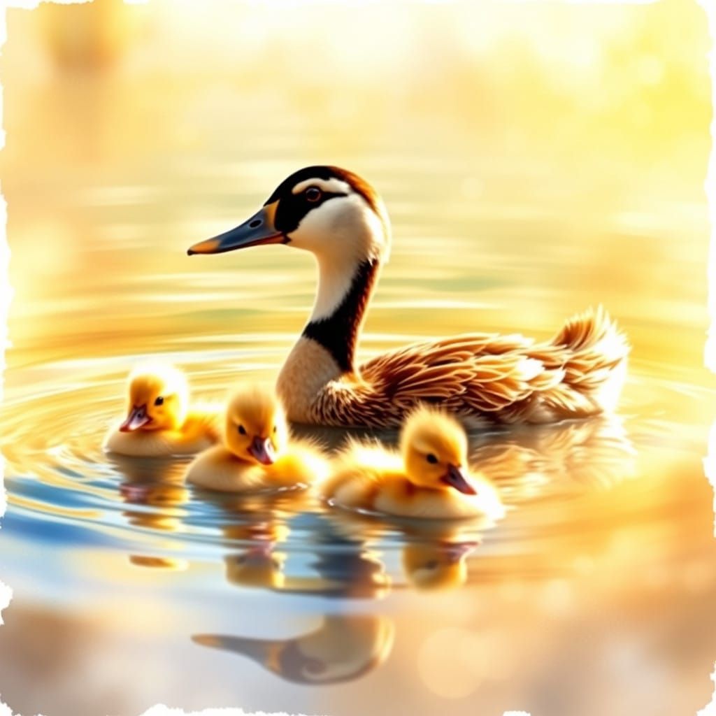 Sunny Pond Scene in Dreamy Watercolor Style