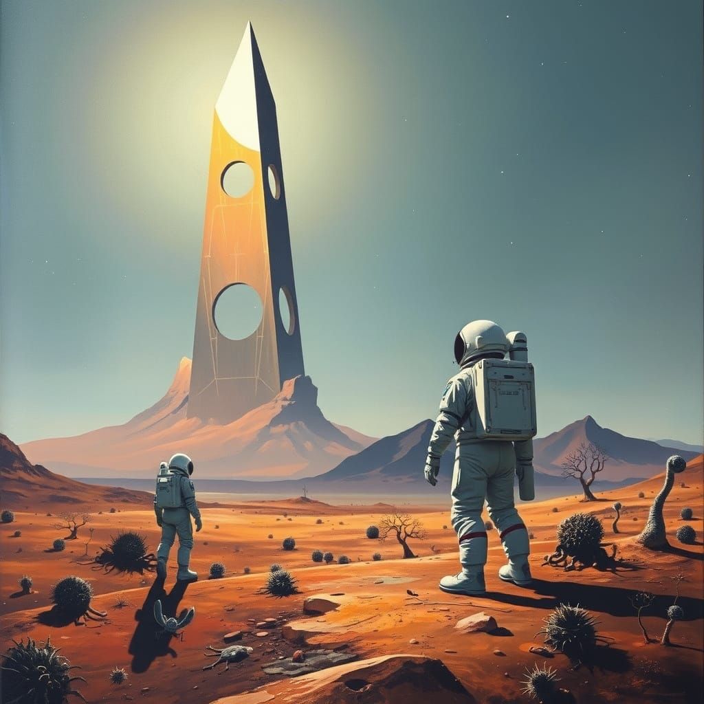 Astronaut on Alien Planet: Surreal Geometric Wonder