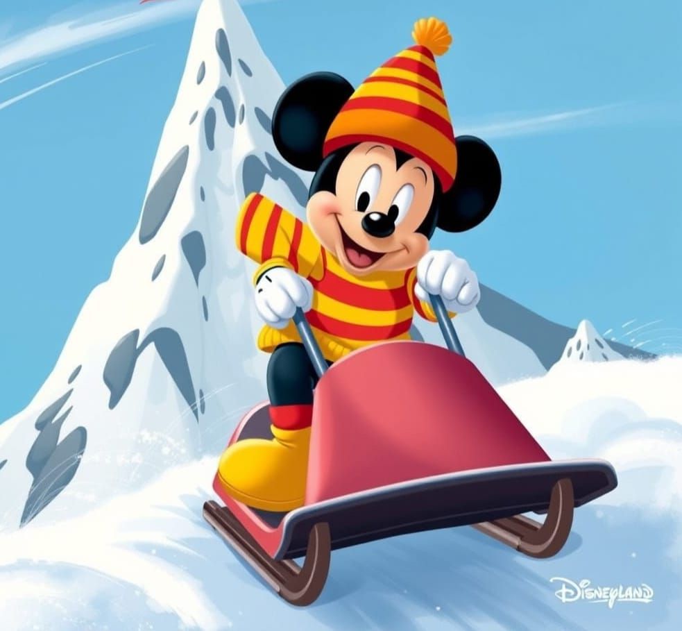 Mickey Mouse Speeds Down the Bobsled Track