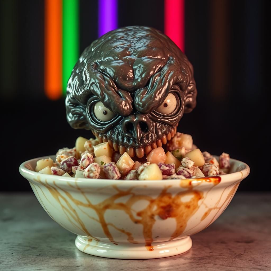 Grotesque Monster Potato Salad Under Sickly Lights