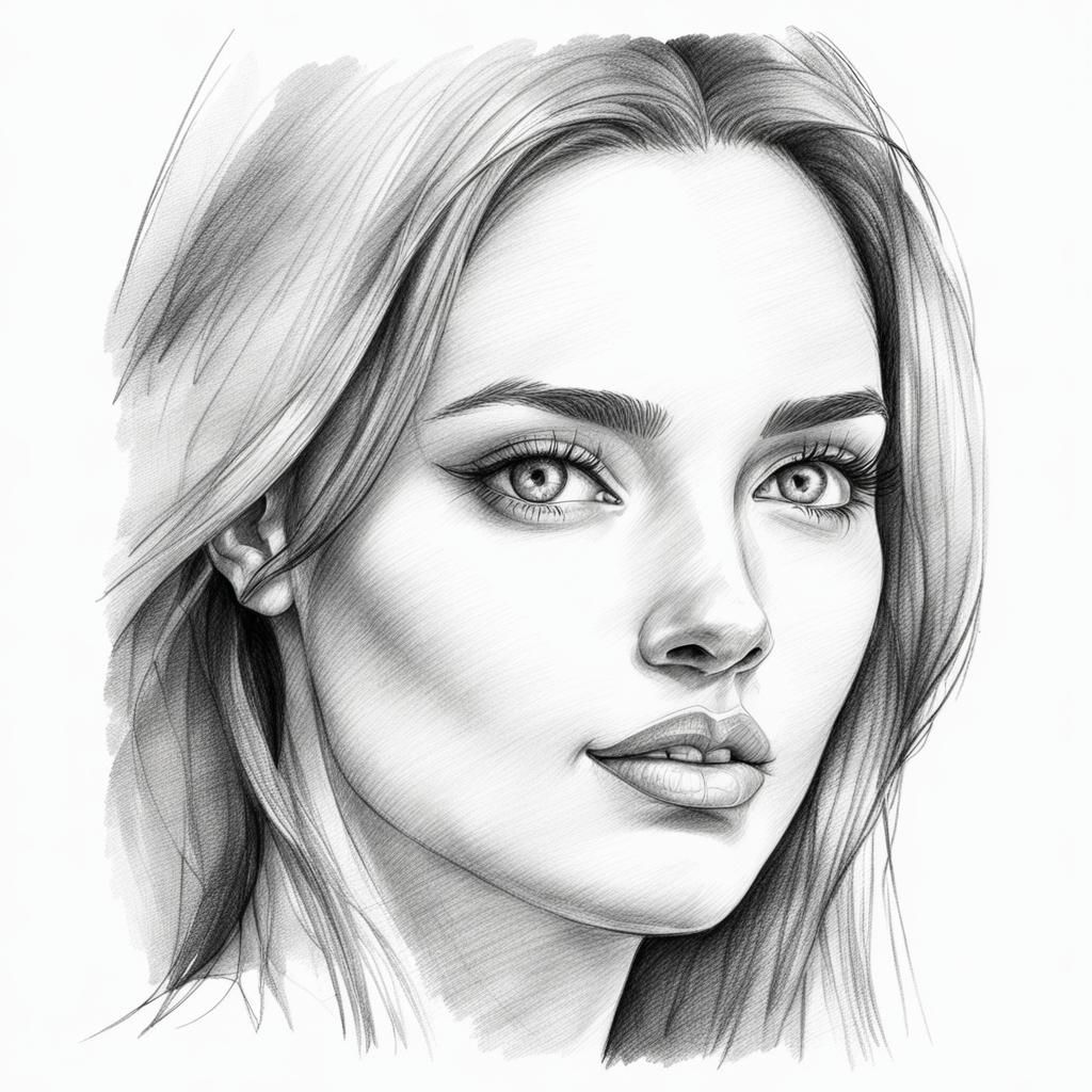 Confident Woman: Detailed Pencil Sketch Portrait