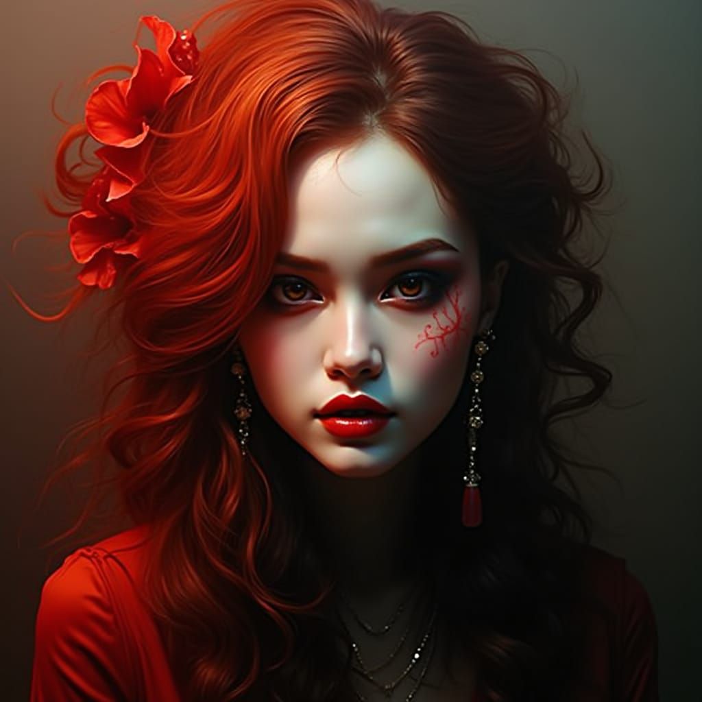 Stunning Japanese Supermodel in Elegant Red Gown