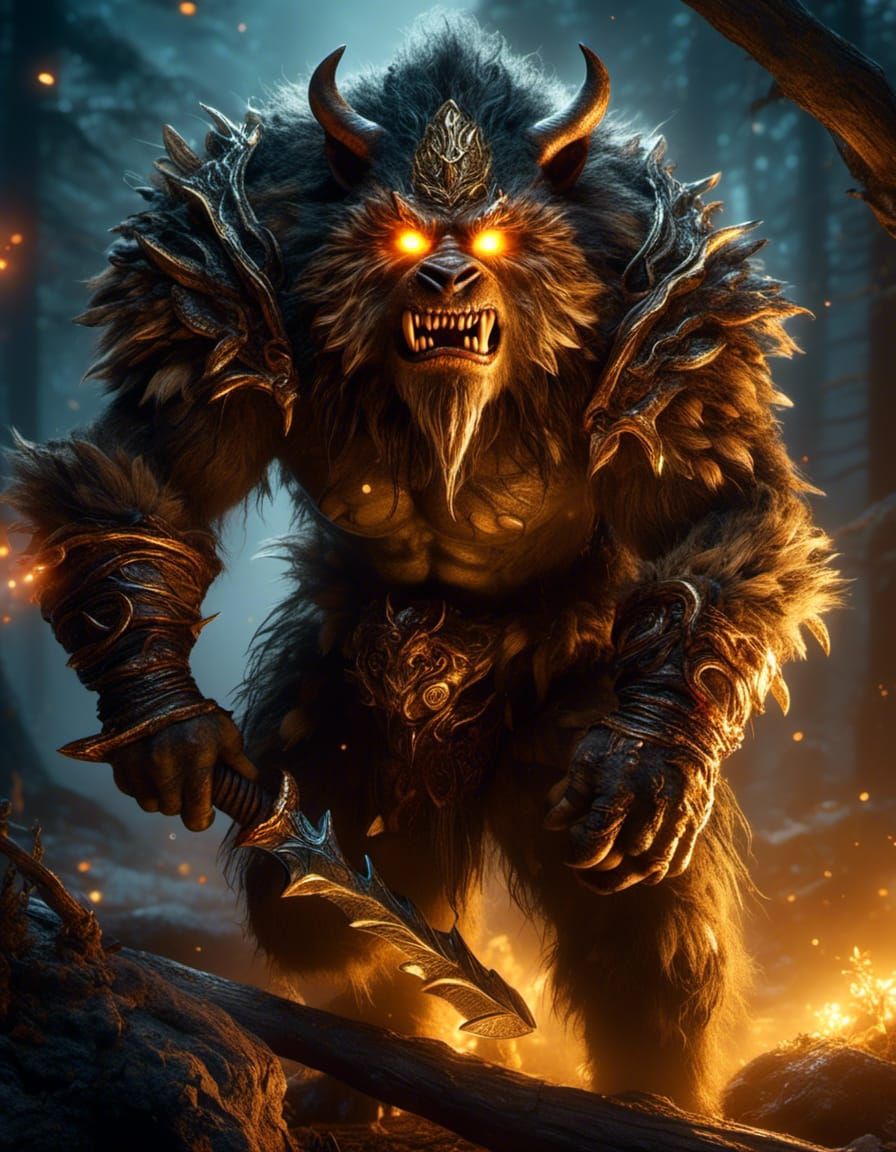 Bugbear Spellblade Portrait on Battlefield in Hyperrealism