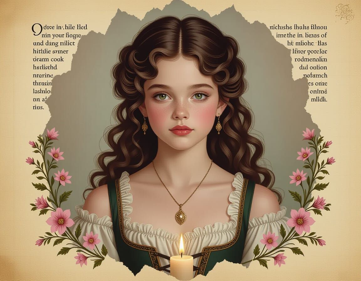 Girl with Pendant on Papyrus in Hyperrealistic Photo