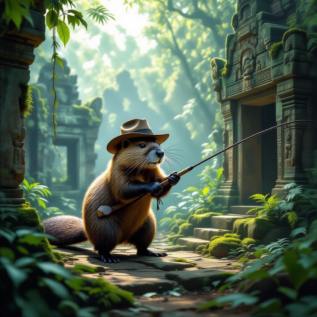 Safari Beaver Exploring Jungle Temple Ruins