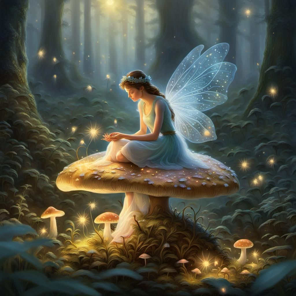 Enchanting Fairy in Misty Forest, Dreamy Art