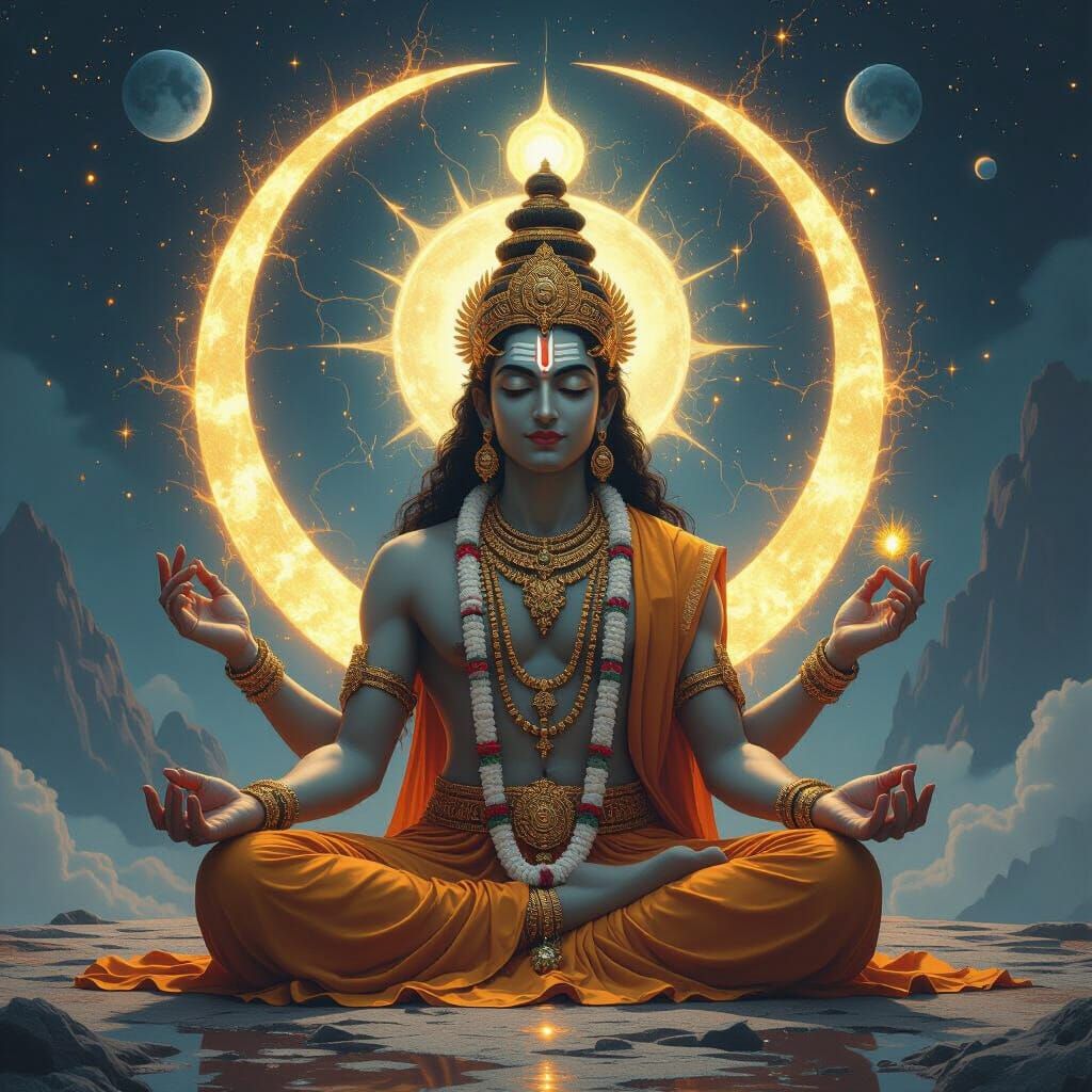 Brahma Meditating in Void Births Sage Atri