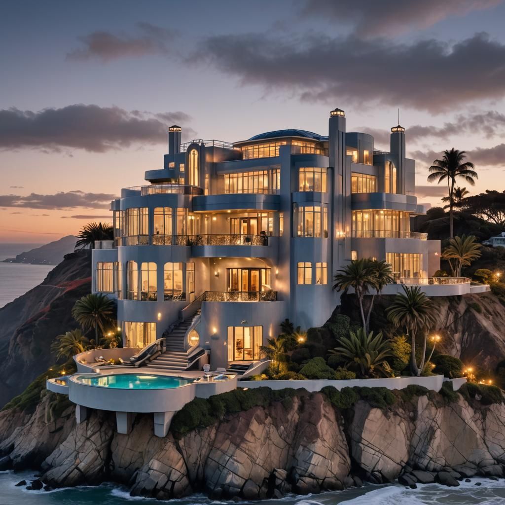 Art Deco Chrome Mansion Overlooking Pacific Ocean