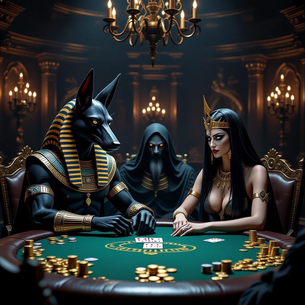 Gods of the Underworld Play Poker in Dramatic Lighting