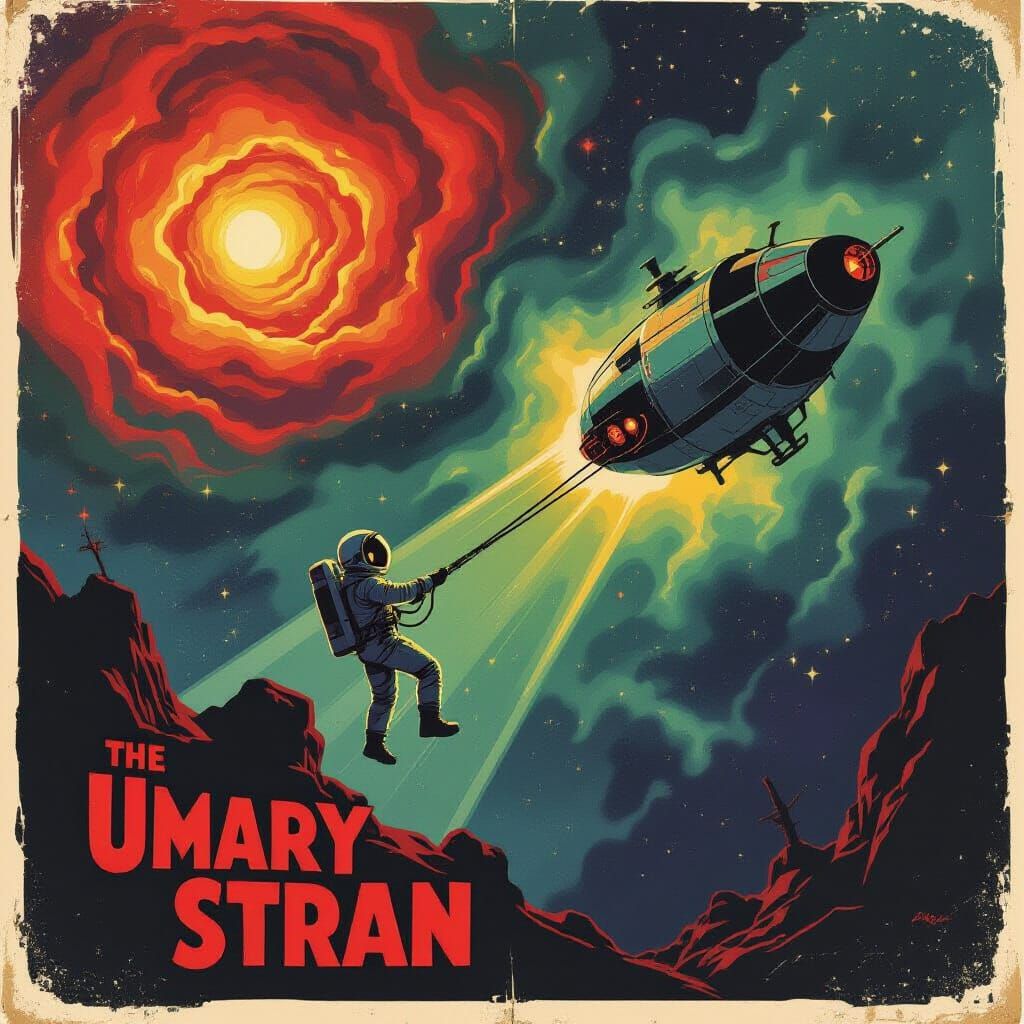 Vintage Sci-Fi Poster: Astronaut Drifts Through Cosmic Dread