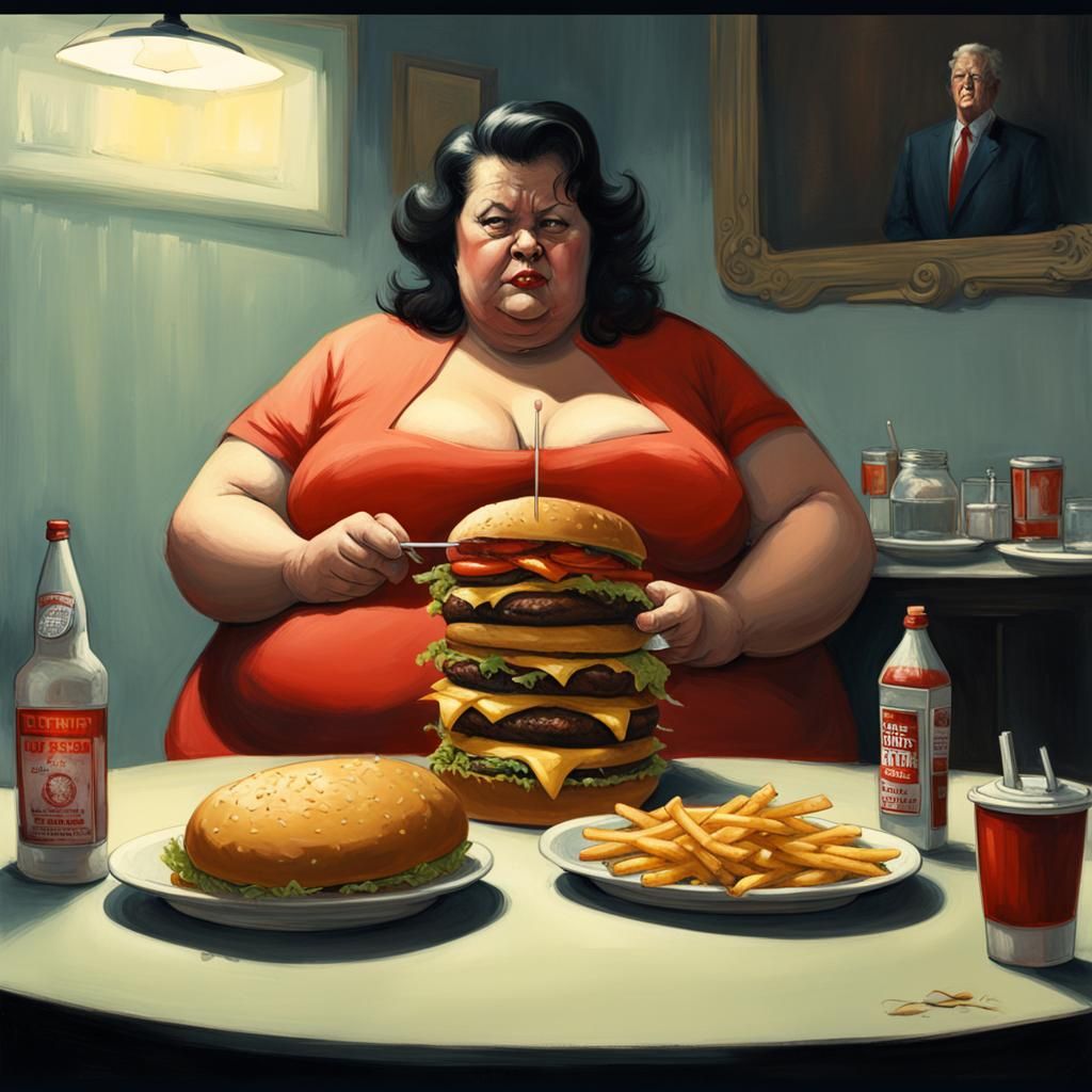 Sinister Scene: Woman and President Eating Burgers