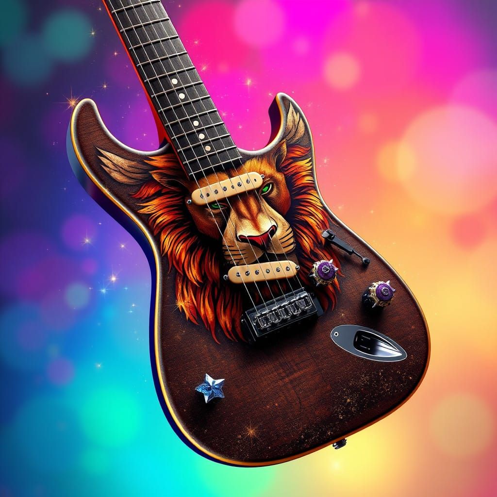 Frankenstratocaster Guitar with Regal Lion and Sparkles