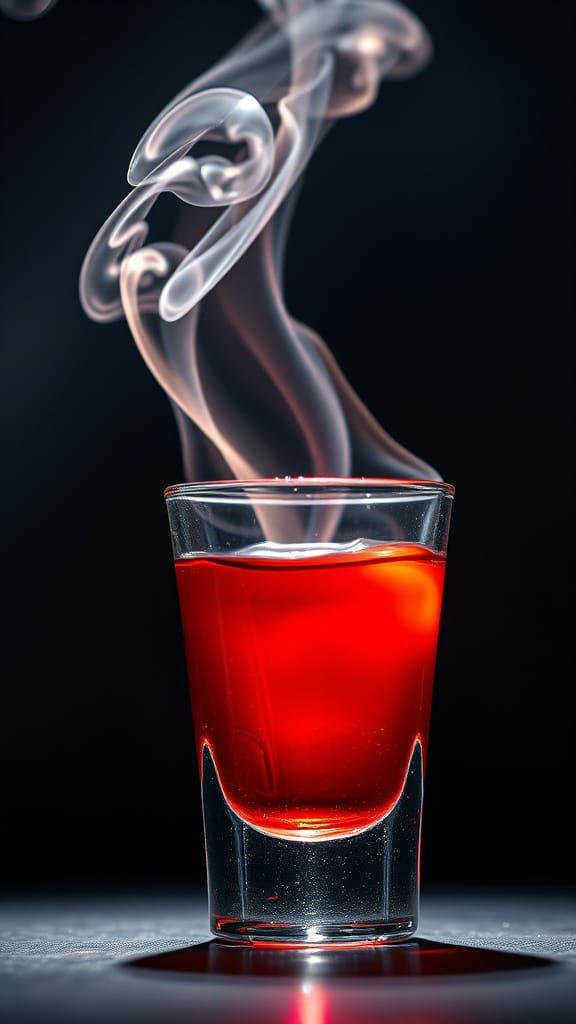 Spiraling Steam Emanates from Crimson Liquid in Sunlit Shot ...