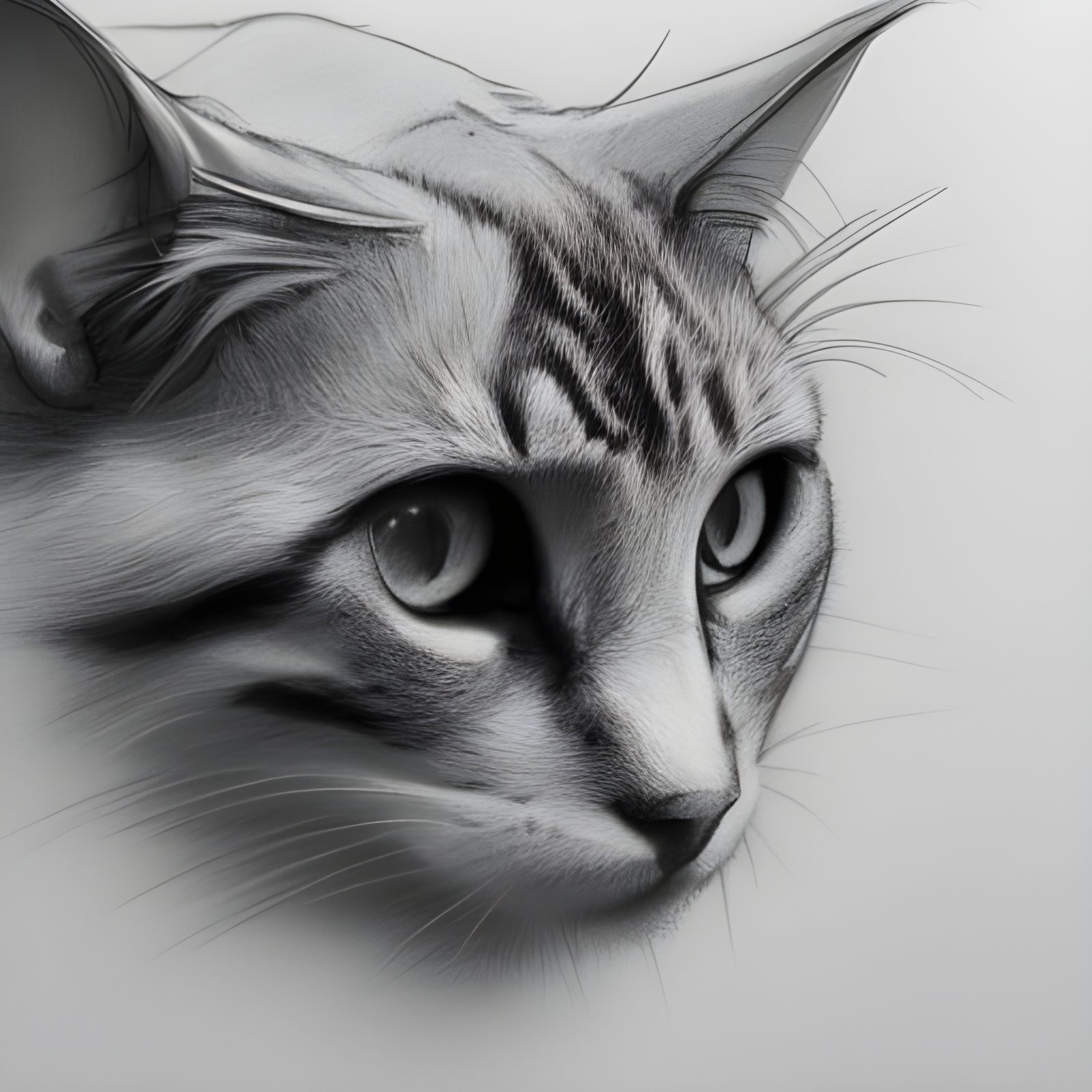 Detailed Pencil Cat Portrait in Art Nouveau Style