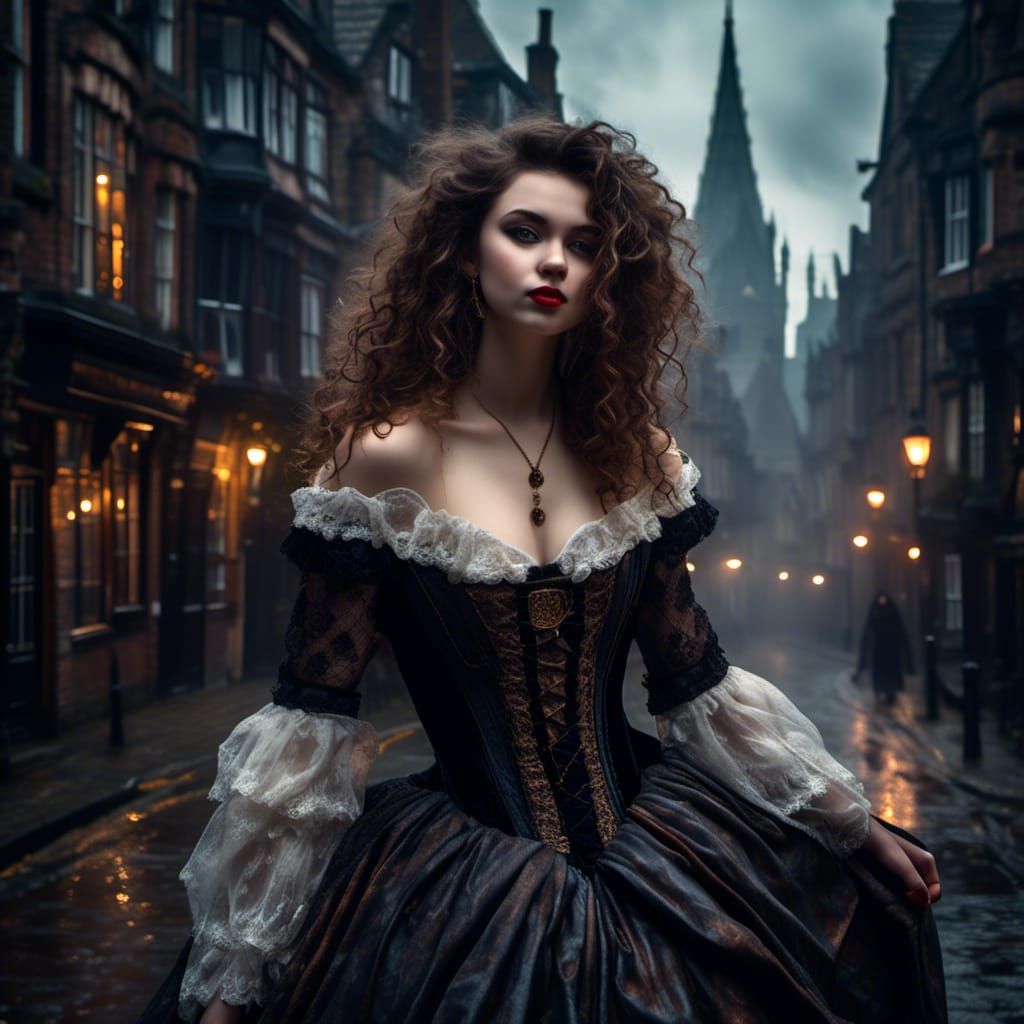 Victorian Vampire Girl in Whitechapel, Gothic Beauty