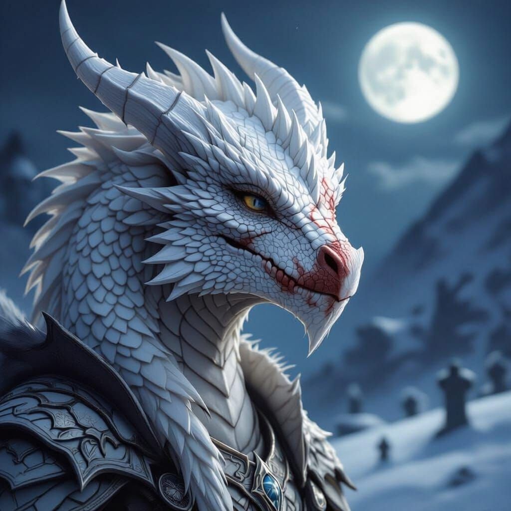 White Dragonborn Under Moonlit Sky