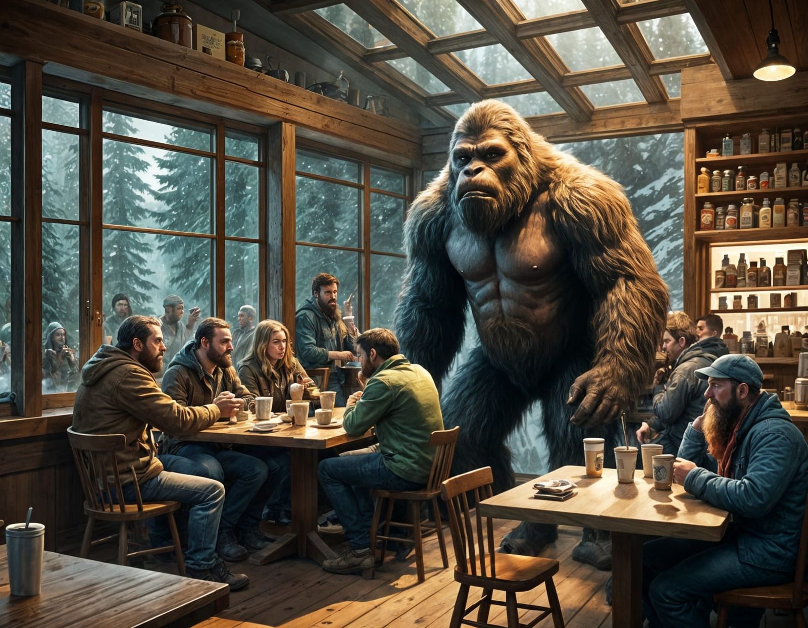Bigfoot Watches Coffee Shop: Digital Concept Art