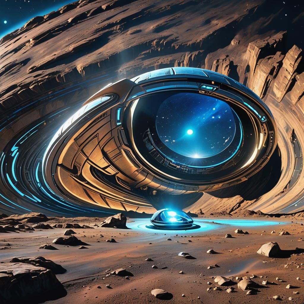 Alien Spaceship Landing on a Moon in Surrealism Style