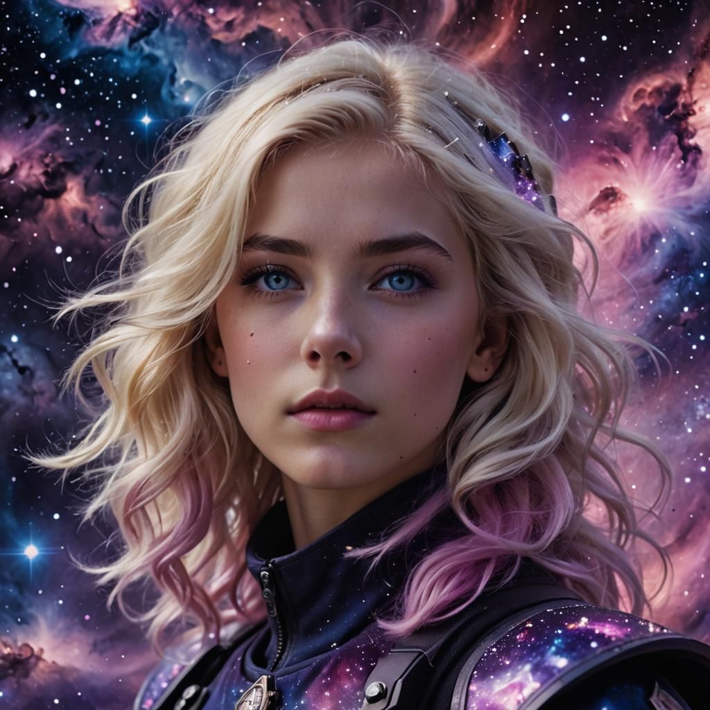 Nebula Crowned Girl Portrait in Cinematic Style