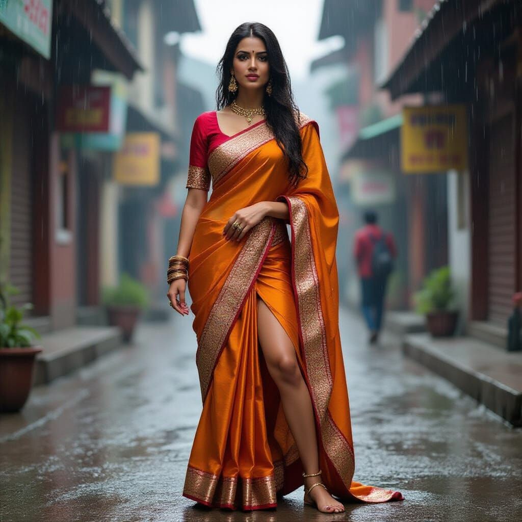 Rain-soaked Actresses in Bollywood Style