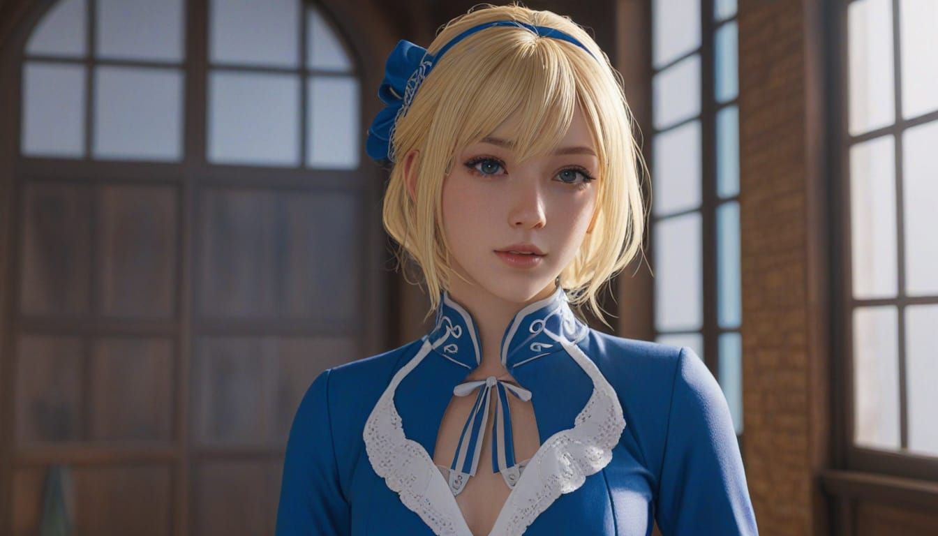 Anime Woman in Blue Outfit, 3D Render