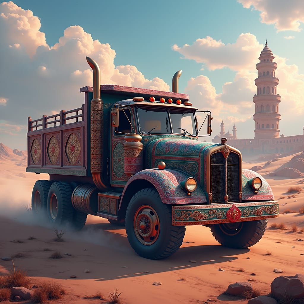 Majestic Pakistani Truck in Fantastical Landscape