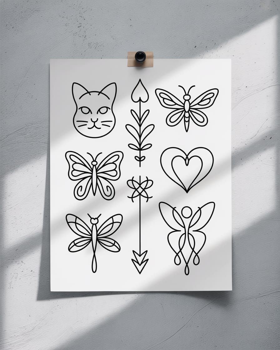 Minimalist Line Art Tattoo Flash Sheet