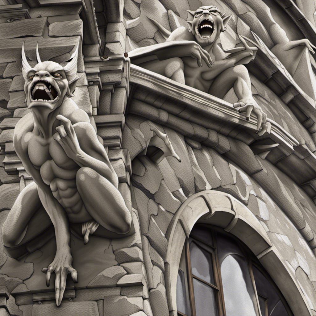 Menacing Gargoyles: AI-Generated Architectural Guardians