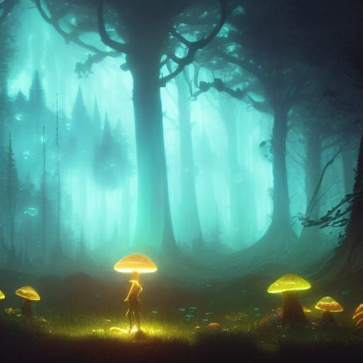 Bioluminescent Mushroom Kingdom: Dark Fantasy Concept Art