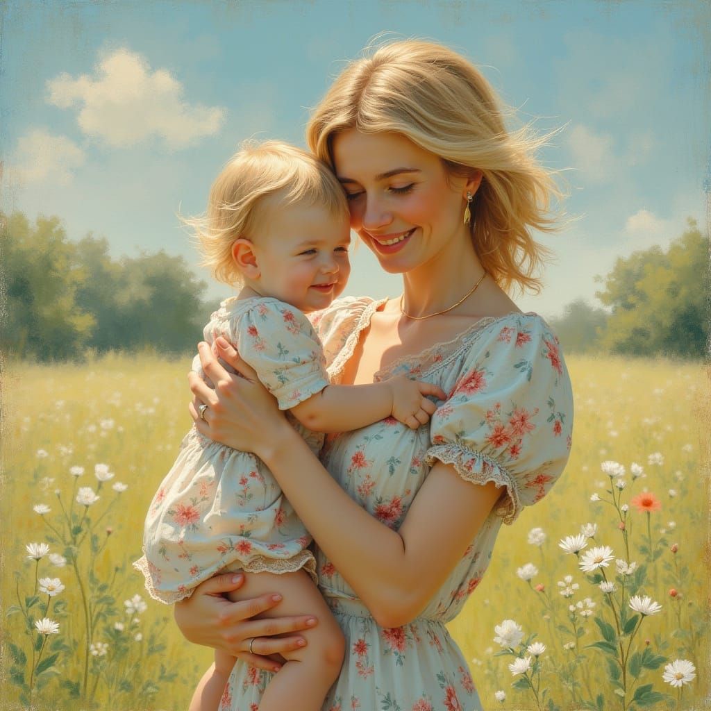 Sunny European Mother Holds Child in Her Arms for Mother's D...