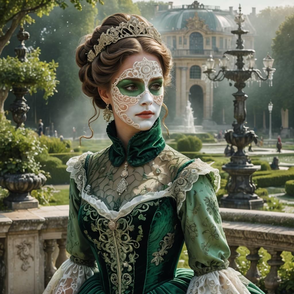 Lady in Green Velvet Dress at Versailles