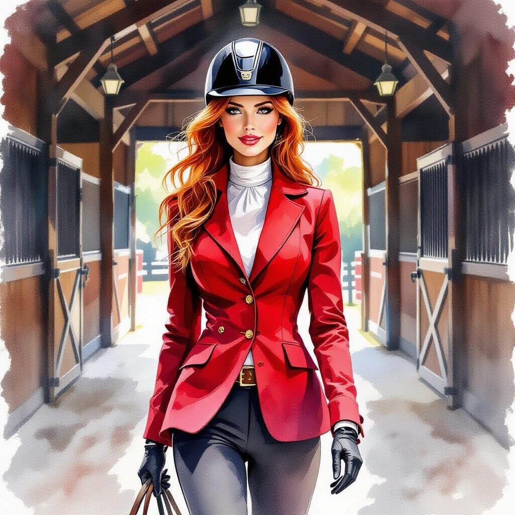 Equestrian Woman in Impressionistic Ink Painting