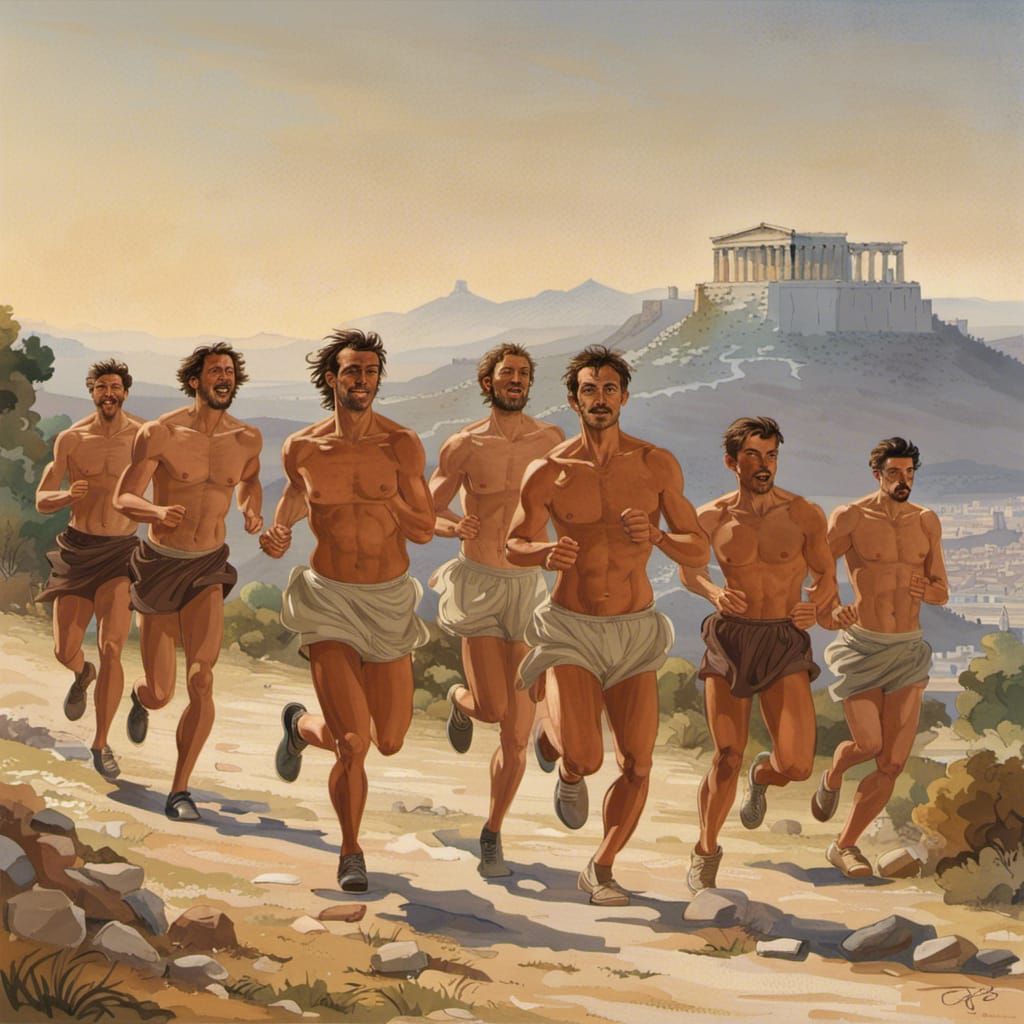 Greek Athletes Jogging Near Athens, Classical Style