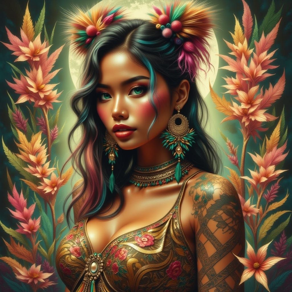 Androgynous Pacific Islander Pair in Watercolor Style