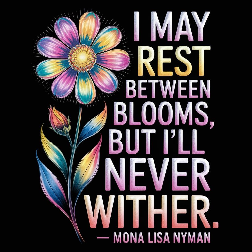 Luminous Multicolored Flower Sketch with Quote