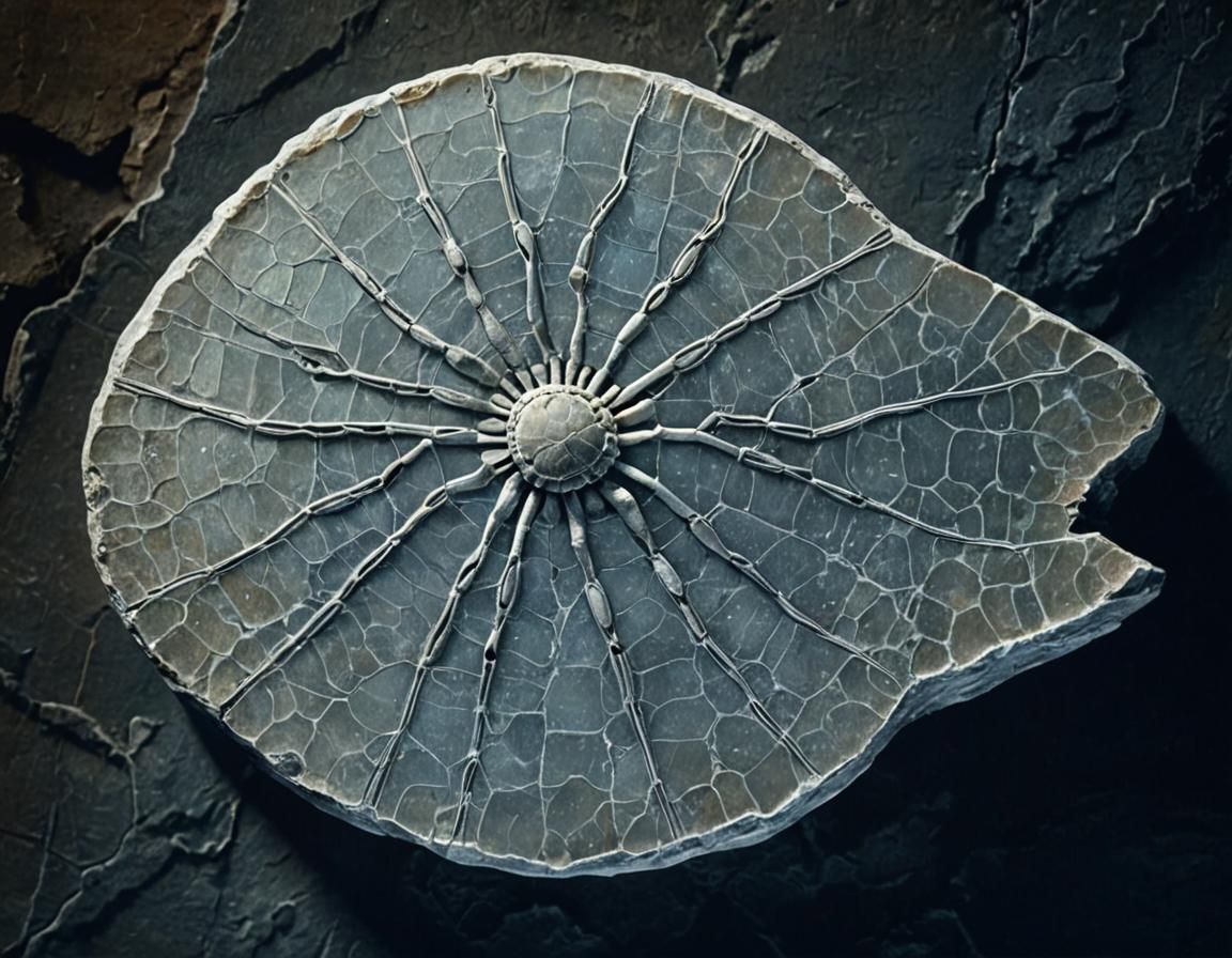 Macro Shot of Arachnoidiscus Fossil in Limestone